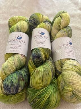 Chicken Coop Dyeworks Hand-Dyed Sock Yarn - Lime & Green Speckle